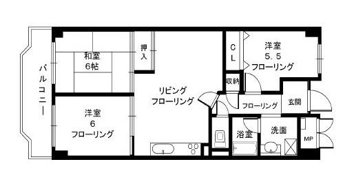 Floor plan. 3LDK, Price 12.5 million yen, Occupied area 64.26 sq m , Balcony area 7.5 sq m