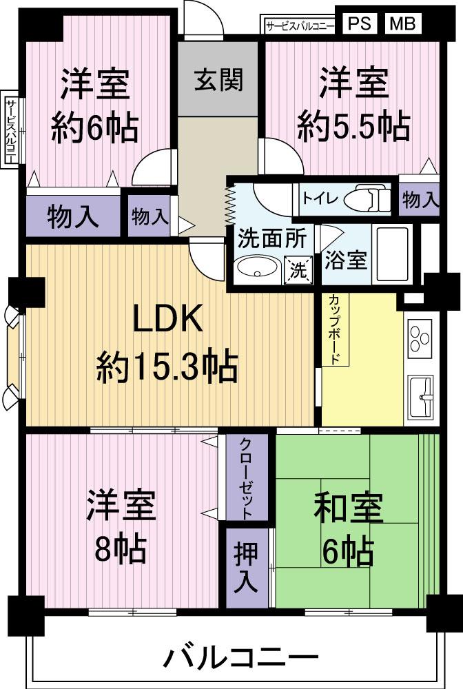 Floor plan. 4LDK, Price 19,800,000 yen, Occupied area 90.19 sq m , Balcony area 11.55 sq m