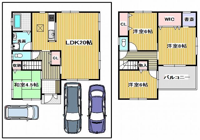 Compartment figure. Land price 30,800,000 yen, Land area 137.04 sq m building plan example