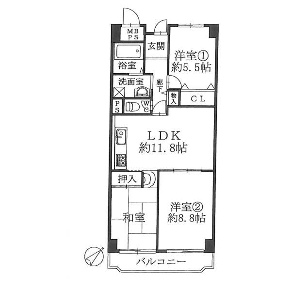 Floor plan. 3LDK, Price 14.8 million yen, Occupied area 71.87 sq m , Balcony area 8.43 sq m