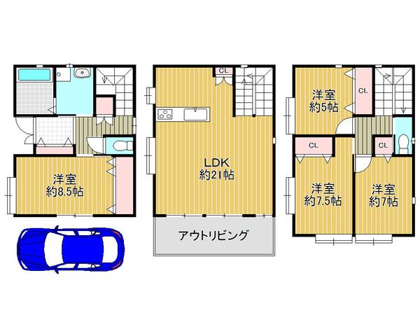Floor plan. 35,300,000 yen, 4LDK, Land area 74.04 sq m , Call the building area 120.1 sq m friends can also home party spacious LDK21 tatami!