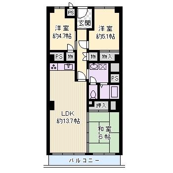 Floor plan. 3LDK, Price 16.5 million yen, Footprint 72 sq m , Balcony area 7.2 sq m