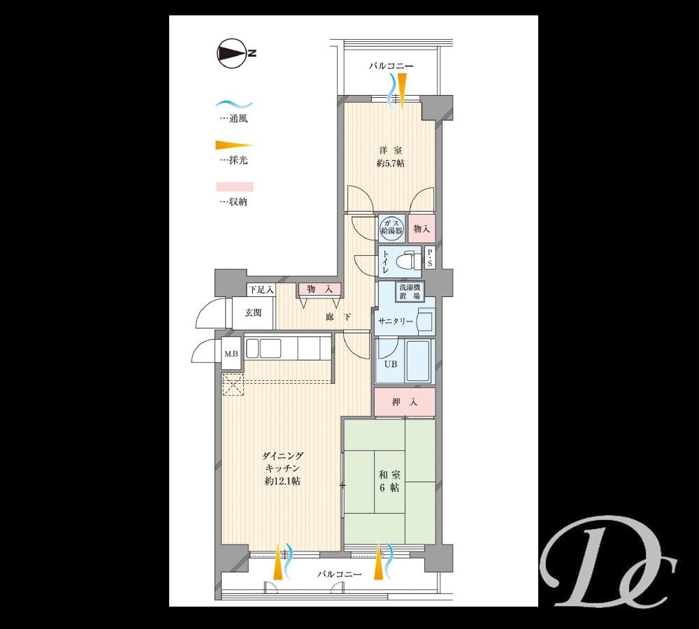 Floor plan. 2LDK, Price 14,950,000 yen, Occupied area 63.62 sq m , Balcony area 11.76 sq m