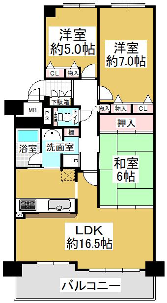 Floor plan. 3LDK, Price 28.8 million yen, Occupied area 77.55 sq m , Balcony area 10.76 sq m floor plan