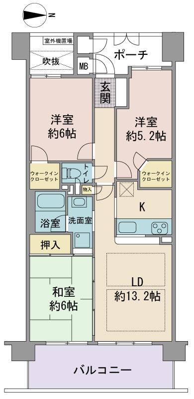 Floor plan. 3LDK, Price 21,800,000 yen, Occupied area 67.11 sq m , Balcony area 12 sq m