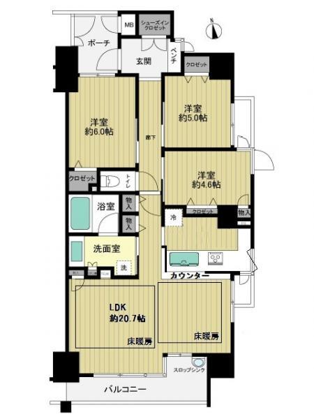 Floor plan. 3LDK, Price 32,800,000 yen, Occupied area 82.41 sq m , Balcony area 8.08 sq m