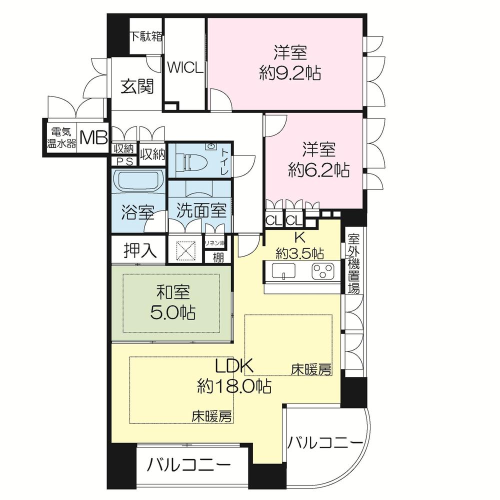 Floor plan. 3LDK, Price 54,800,000 yen, Footprint 100.61 sq m , Balcony area 10.43 sq m