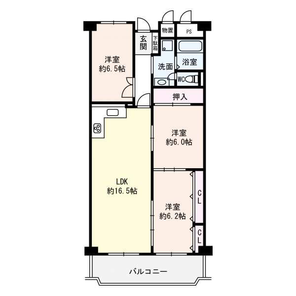 Floor plan. 3LDK, Price 14.8 million yen, Footprint 75 sq m , Balcony area 9.33 sq m
