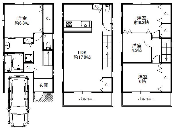 Floor plan. 32,800,000 yen, 4LDK, Land area 72.34 sq m , The building area of ​​115.06 sq m LDK floor heating