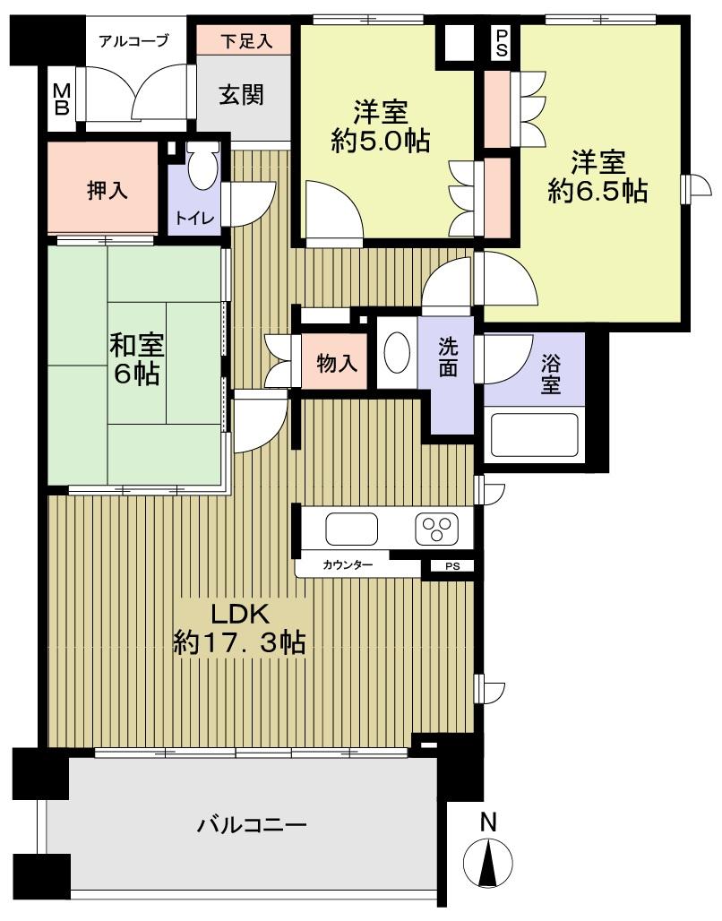 Floor plan. 3LDK, Price 29,990,000 yen, Occupied area 77.61 sq m , Balcony area 11.55 sq m