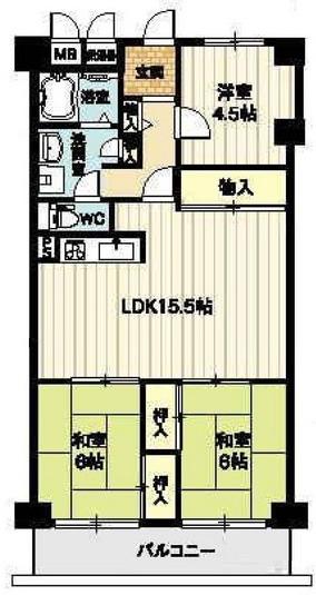 Floor plan. 3LDK, Price 15.8 million yen, Occupied area 74.06 sq m , Balcony area 8.96 sq m