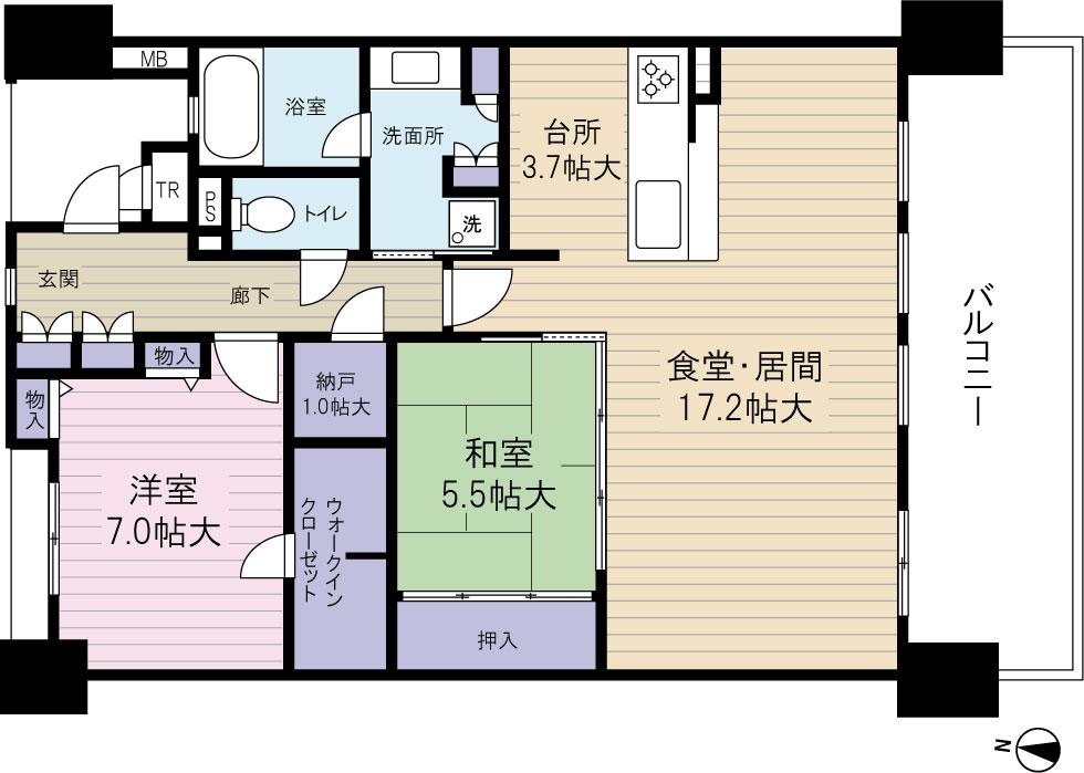 Floor plan. 2LDK, Price 39,800,000 yen, Occupied area 80.15 sq m , Balcony area 16 sq m
