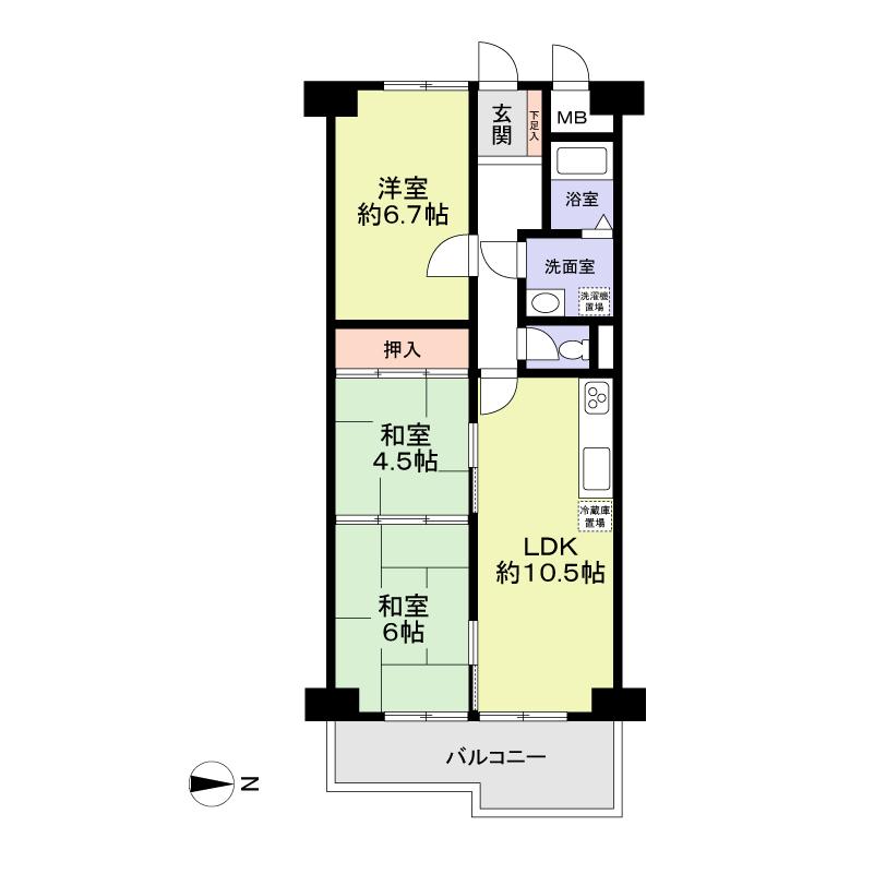 Floor plan. 3LDK, Price 9.8 million yen, Occupied area 66.36 sq m , Balcony area 8.75 sq m