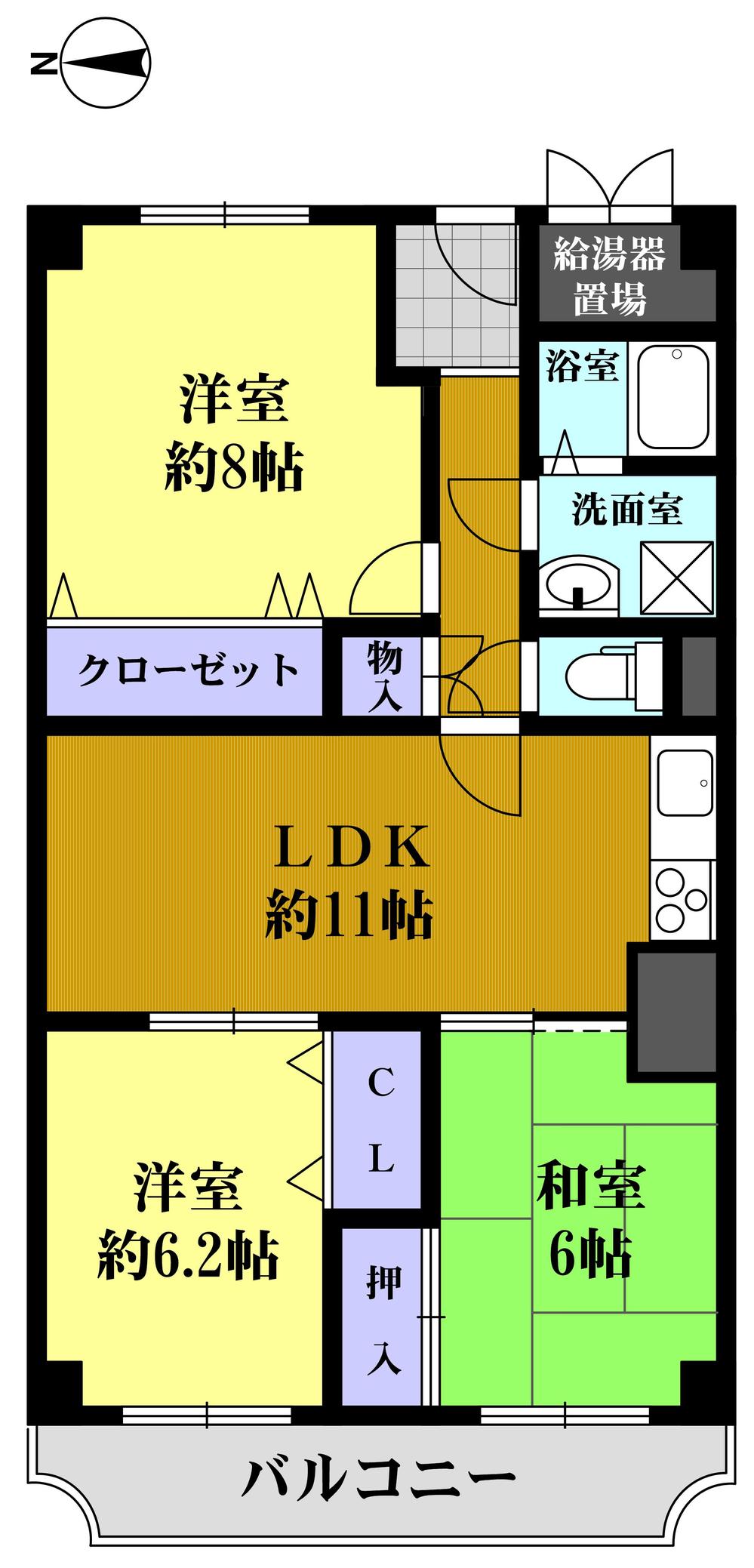 Floor plan. 3LDK, Price 12.8 million yen, Footprint 71.5 sq m , Balcony area 9.35 sq m