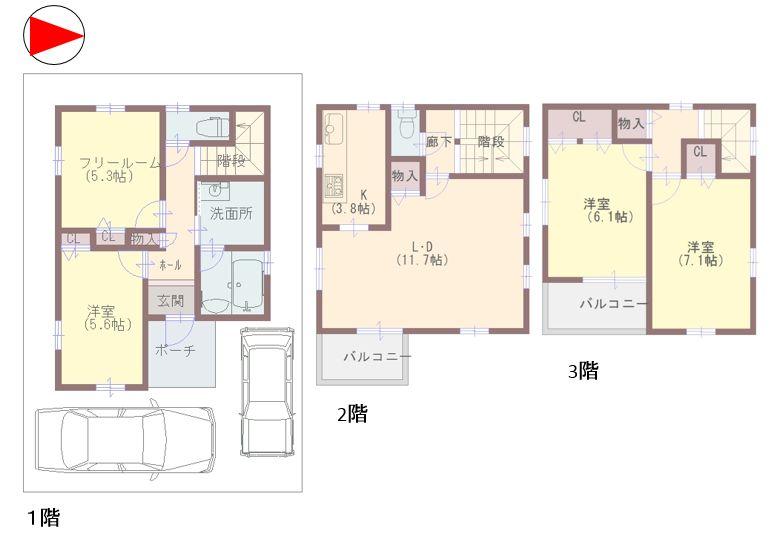 Floor plan. 39,800,000 yen, 3LDK + S (storeroom), Land area 84.56 sq m , Building area 98.12 sq m 3LDK + storeroom