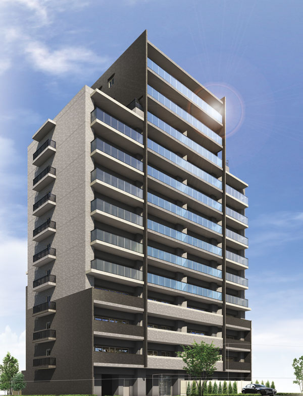 Features of the building.  [appearance] Design of the sophistication that combines presence and harmony, Land plan rich planting is decorate the four seasons. From the functionality and proprietary space wrapped in a sense of openness, You can enjoy a view that extends to the other side of the low-rise residential area (Rendering)