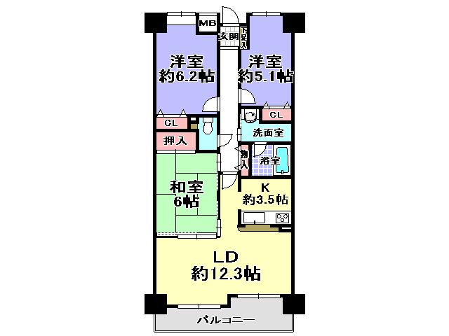 Floor plan. 3LDK, Price 15.8 million yen, Occupied area 70.34 sq m , Balcony area 7.41 sq m