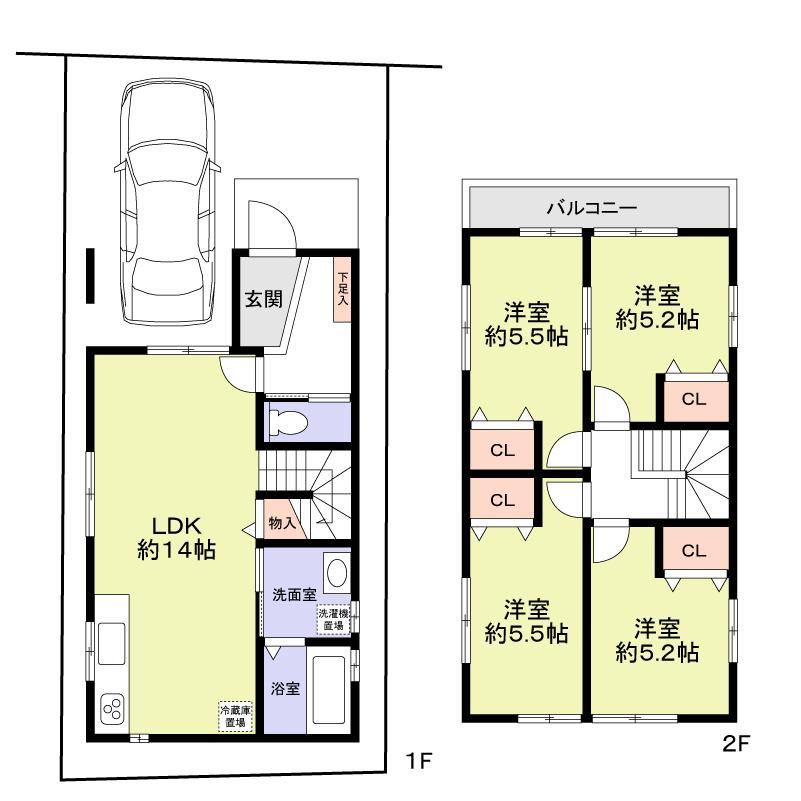 Building plan example (floor plan). Building plan example building price 14.5 million yen, Building area 84.24 sq m (about 25.48 square meters)