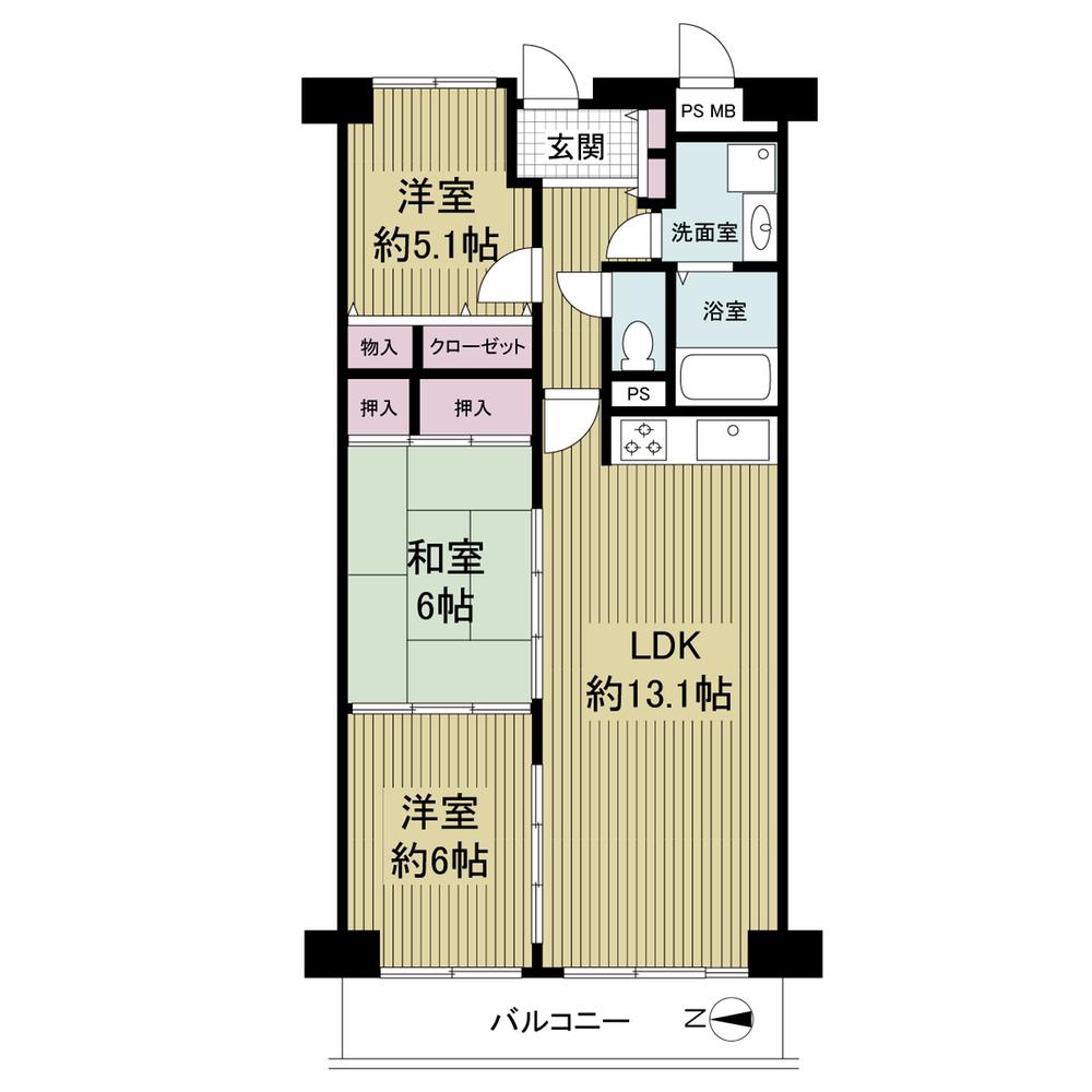 Floor plan. 3LDK, Price 12.8 million yen, Footprint 71.4 sq m , Balcony area 8.4 sq m