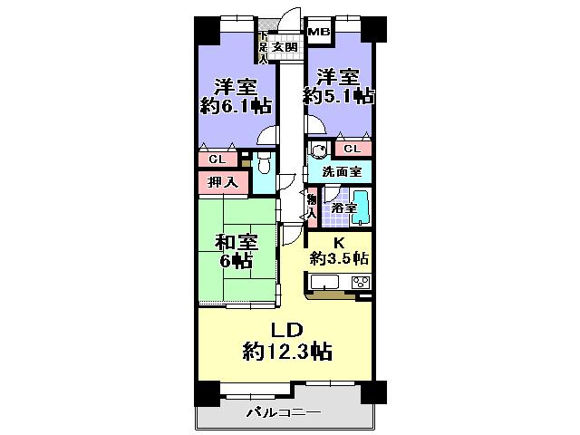 Floor plan. 3LDK, Price 15.8 million yen, Occupied area 70.11 sq m , Balcony area 7.41 sq m