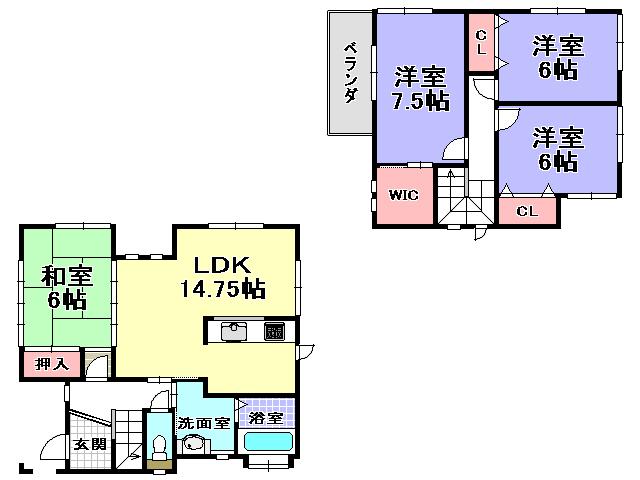 Floor plan. 21,800,000 yen, 4LDK, Land area 135.19 sq m , Building area 97.29 sq m