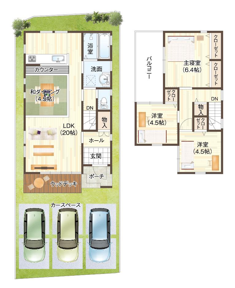 Building plan example (floor plan). Building plan example (No. 2 place) 4LDK, Land price 21,570,000 yen, Land area 111.81 sq m , Building price 15,250,000 yen, Building area 85.28 sq m