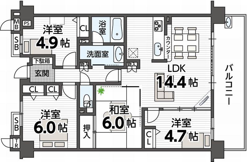 Floor plan. 4LDK, Price 23.8 million yen, Occupied area 77.17 sq m , Balcony area 13.32 sq m footprint 77.17 sq m , Balcony 13.32 sq m , Floor 4LDK, Second floor of the first floor 5-story underground