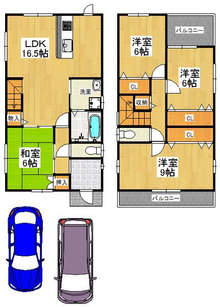 Floor plan. 34,200,000 yen, 4LDK, Land area 111.47 sq m , Building area 99.88 sq m all room 6 tatami mats or more, The bedrooms are available in the 9-mat ☆