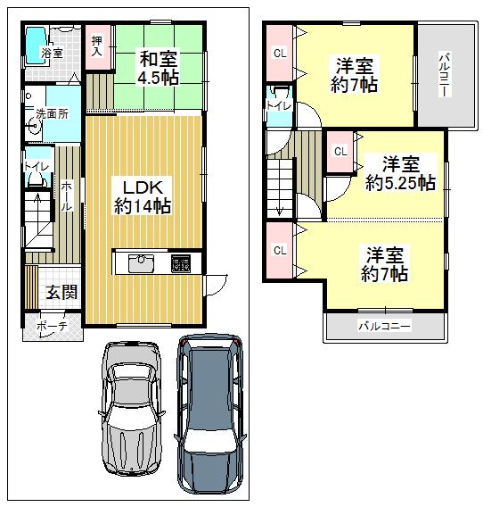 Building plan example (floor plan). Building plan example building price 18.2 million yen, Building area 89.10 sq m