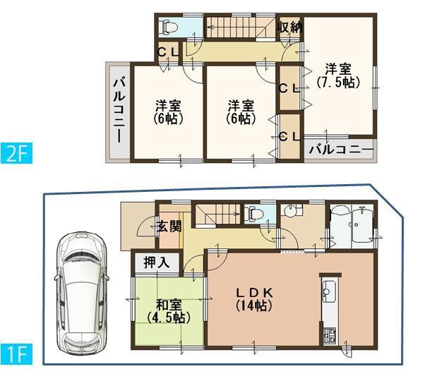 Floor plan. 26,800,000 yen, 4LDK, Land area 87.55 sq m , Building area 93.56 sq m
