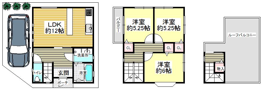 Building plan example (floor plan). Building plan example building price 1560 Ten thousand yen, Building area 79.94  sq m