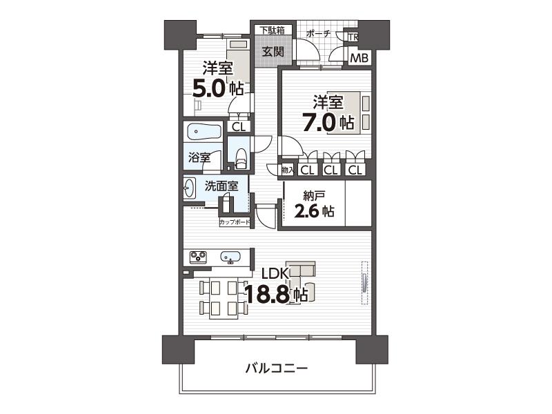 Floor plan. 2LDK + S (storeroom), Price 27,800,000 yen, Footprint 74.9 sq m , Balcony area 14 sq m area occupied 74.90 sq m , Balcony 14.00 sq m Floor 2SLDK, 15-story 14th floor part