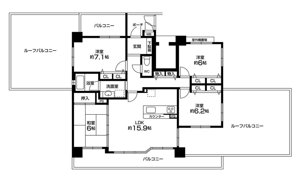 Floor plan. 4LDK, Price 44,800,000 yen, Occupied area 93.33 sq m , Balcony area 23.32 sq m