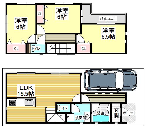 Floor plan. 28.8 million yen, 3LDK, Land area 84.35 sq m , Building area 81 sq m