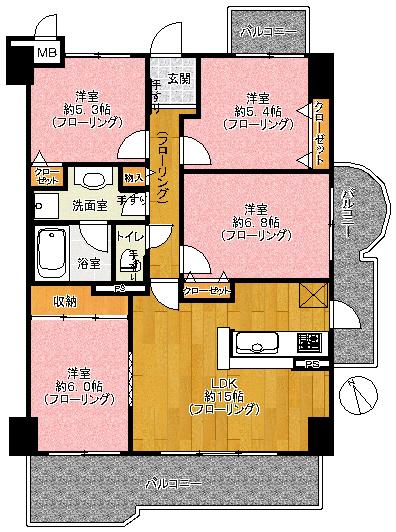 Floor plan. 4LDK, Price 20.8 million yen, Footprint 85.3 sq m , Balcony area 20.87 sq m