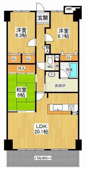 Floor plan. 3LDK, Price 17.2 million yen, Occupied area 85.59 sq m , Balcony area 10.11 sq m