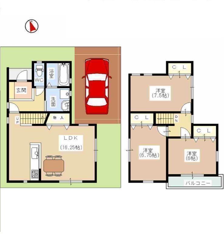 Building plan example (floor plan). Building plan example (No. 3 locations) 3LDK, Land price 12,430,000 yen, Land area 77.54 sq m , Building price 16,204,000 yen, Building area 85.04 sq m