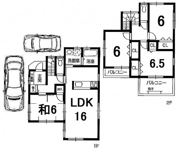 Floor plan. 35,800,000 yen, 4LDK, Land area 109.03 sq m , Building area 95.58 sq m 4LDK + 2 cars parking Allowed!