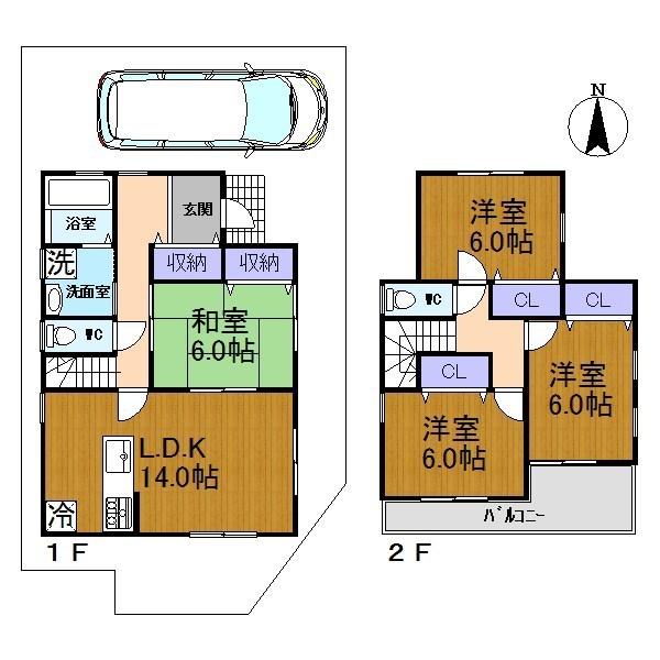 Building plan example (floor plan). Building plan example (No. 1 place) 4LDK, Land price 21,320,000 yen, Land area 100.01 sq m , Building price 16,551,000 yen, Building area 94.77 sq m