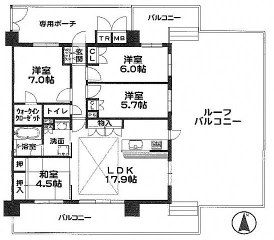 Floor plan. 4LDK, Price 32,800,000 yen, Footprint 87.6 sq m , Day is good per balcony area 25.84 sq m southeast angle room!