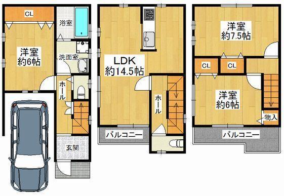 Floor plan. 23.8 million yen, 3LDK, Land area 53.58 sq m , Building area 93.42 sq m