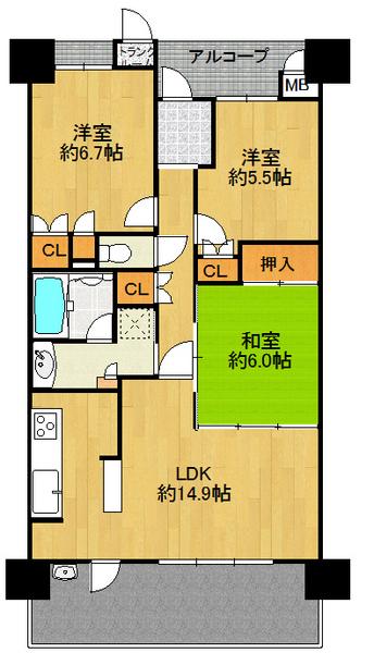 Floor plan. 2LDK, Price 26,800,000 yen, Occupied area 73.47 sq m , Balcony area 13.2 sq m