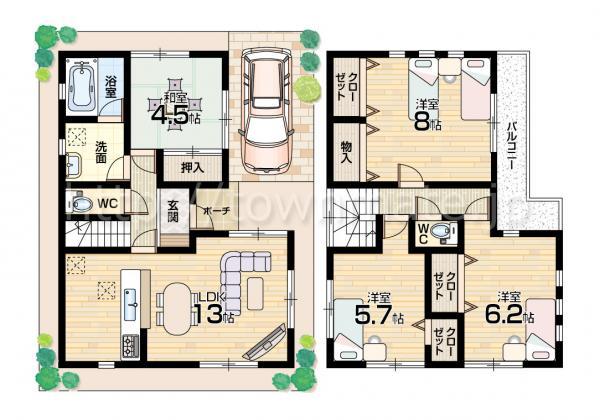 Floor plan. 24,800,000 yen, 4LDK, Land area 77.27 sq m , Building area 88.28 sq m land area 77.27 square meters building area 88.28 square meters