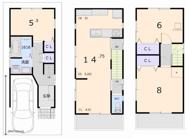 Floor plan. 24,800,000 yen, 3LDK, Land area 51 sq m , Building area 89.73 sq m