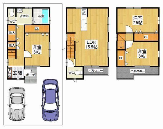 Floor plan. 29,800,000 yen, 3LDK, Land area 72 sq m , Building area 89.37 sq m