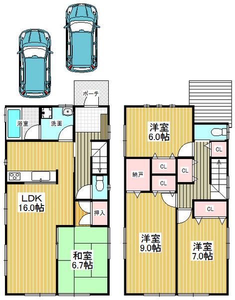 Floor plan. 28,900,000 yen, 4LDK, Land area 135.11 sq m , Comfortable new life in the building area 105.3 sq m in town!