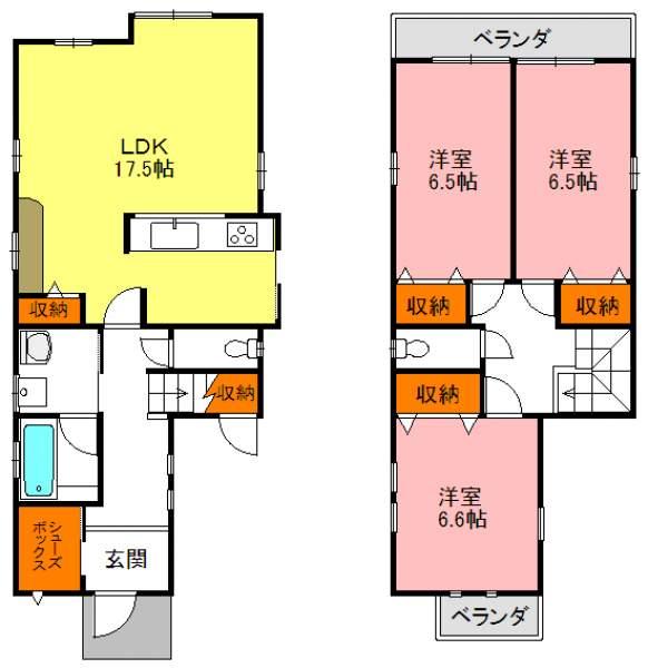Floor plan. 25,800,000 yen, 3LDK, Land area 98.15 sq m , Building area 92.61 sq m