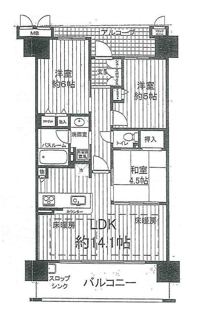Floor plan. 3LDK, Price 24,800,000 yen, Footprint 64.3 sq m , Balcony area 11.97 sq m
