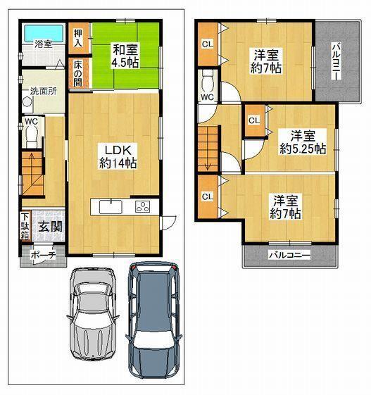 Floor plan. 33,900,000 yen, 4LDK, Land area 110.87 sq m , Building area 89.1 sq m