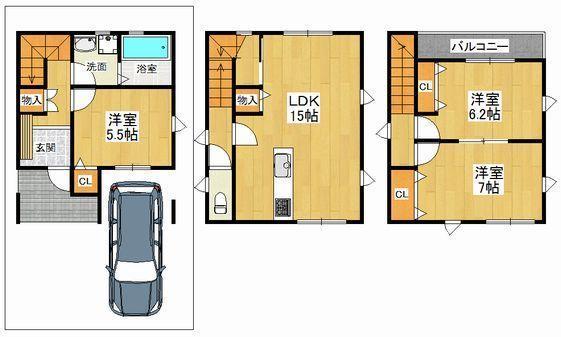 Floor plan. 26,800,000 yen, 3LDK, Land area 63.09 sq m , Building area 85.86 sq m